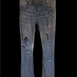 BKE Men's Blue Distressed Bootcut Jeans size 32 Long